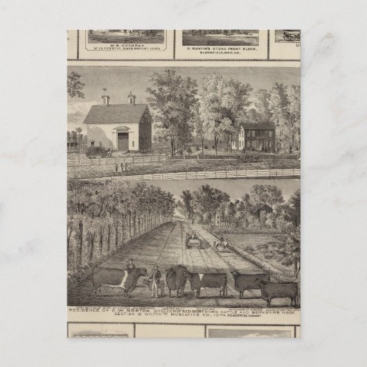 Verblijfselen en bedrijven in Muscatine Briefkaart (Voorkant)