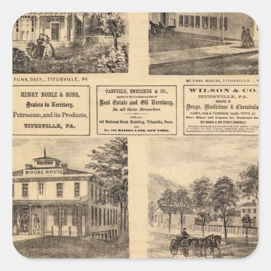 Verblijfselen, hotels, Titusville, Franklin Vierkante Sticker (Voorkant)