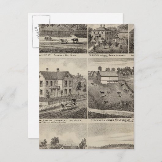 Verblijfselen in Amherst en Fillmore, Minnesota Briefkaart (Voorkant / Achterkant)
