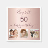 Verblijfsfeest roos gouden roze servet (Voorkant)