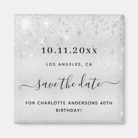 Verblijfsfeestdag zilverglitter metaal, met uitzon magneet (Voorkant)