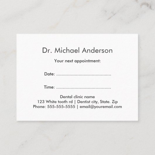 Verblijfskaarten voor tandheelkundig gebruik - gri afsprakenkaartje (Achterkant)