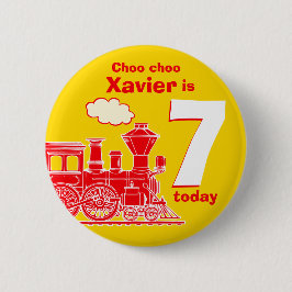 Verblijfsnaam rode trein en gele leeftijd kenteken ronde button 5,7 cm
