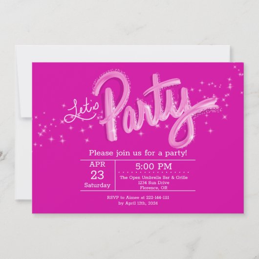 Verblindend heet roze Let's Party horizontaal Kaart (Voorkant)