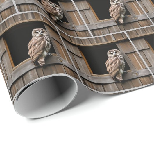 Verblote uil in schuurraam cadeaupapier (Rol Hoek)