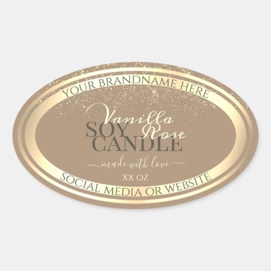 Verbluffend beige productverpakkingsetiketten Gold Ovale Sticker (Voorkant)