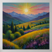 Verbluffend berglandschap schilderij poster (Voorkant)