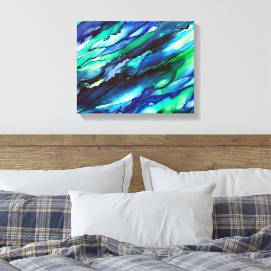 Verbluffend blauw alcoholinkt canvas afdruk (Insitu (Slaapkamer))