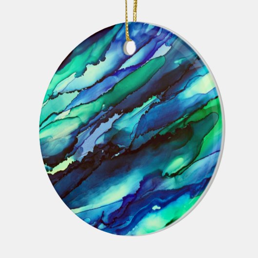 Verbluffend blauw alcoholinkt keramisch ornament (Links)