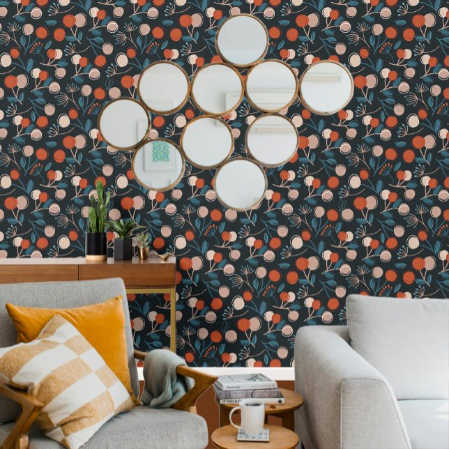 Verbluffend Blauw Blauw Bladblad Patroon Behang (Stunning Blue Foliage Pattern Wallpaper from Ricaso. A gorgeous blue and terracotta design)