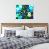 Verbluffend blauw en goudalcoholinkt canvas afdruk (Insitu (Slaapkamer))