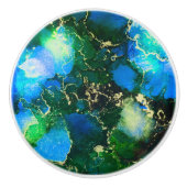 Verbluffend blauw en goudalcoholinkt keramische knop (Voorkant)
