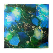Verbluffend blauw en goudalcoholinkt tegeltje (Voorkant)