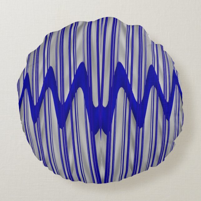 Verbluffend! Blauw en Wit Rond Kussen (Achterkant)
