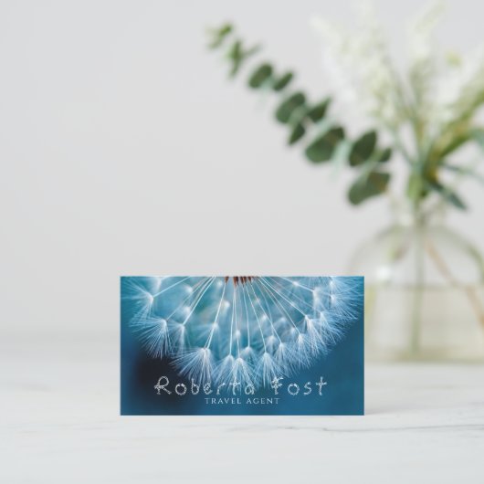 Verbluffend blauw reisbureau paardenbloem ontwerp visitekaartje (Staand voorkant)