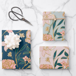 Verbluffend blauw roze ventilatorpatroon inpakpapier vel