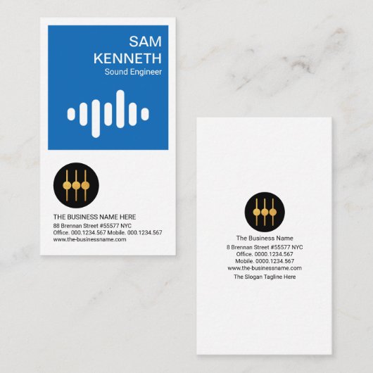 Verbluffend blauw vak Sound Wave Audio Engineer Visitekaartje (Voorkant / Achterkant)