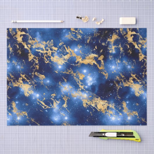 Verbluffend blauw, wit en goudmarmer tissuepapier (Craft)
