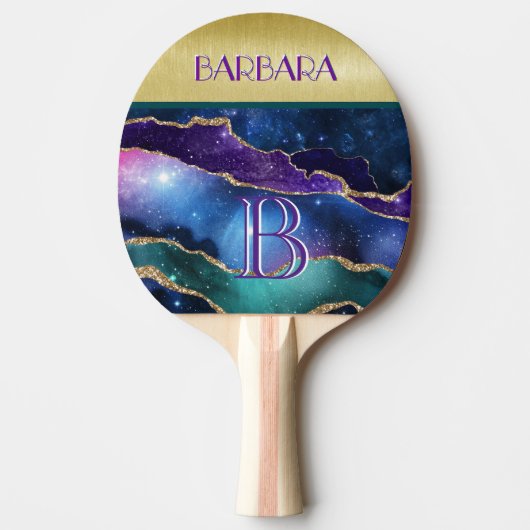 Verbluffend Blauwgroen Paars goudmonogram Tafeltennisbatje (Voorkant)