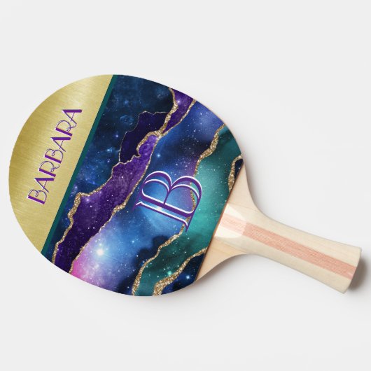 Verbluffend Blauwgroen Paars goudmonogram Tafeltennisbatje (Zijkant)