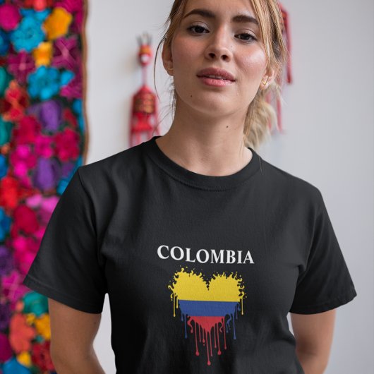 Verbluffend Colombia Dripping Heart Flag T-shirt
