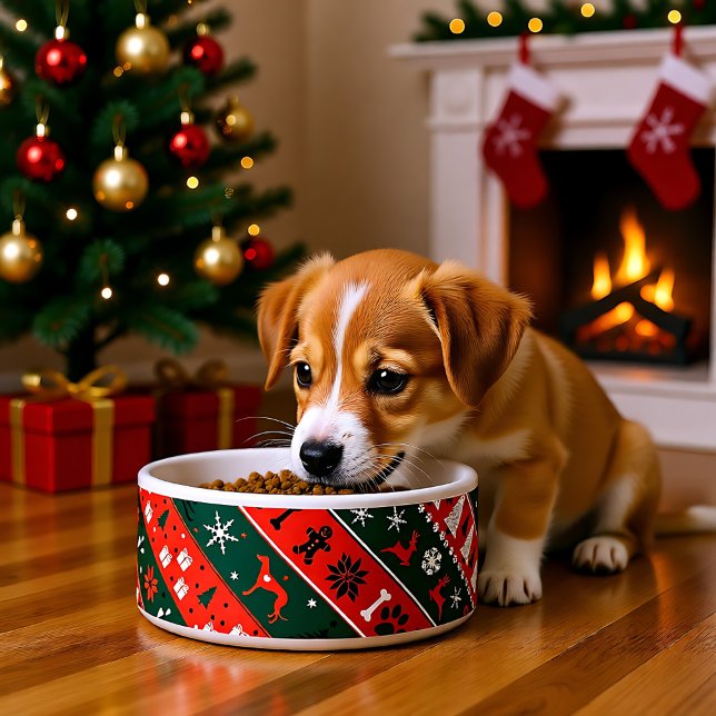 Verbluffend 💚 ❤️ diagonaal patroon voerbakje (Stunning 💚❤️Xmas diagonal pattern Bowl)