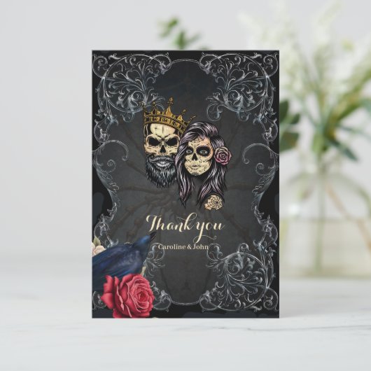 Verbluffend donker gotisch bruiloft ontwerp met sc bedankkaart (Staand voorkant)