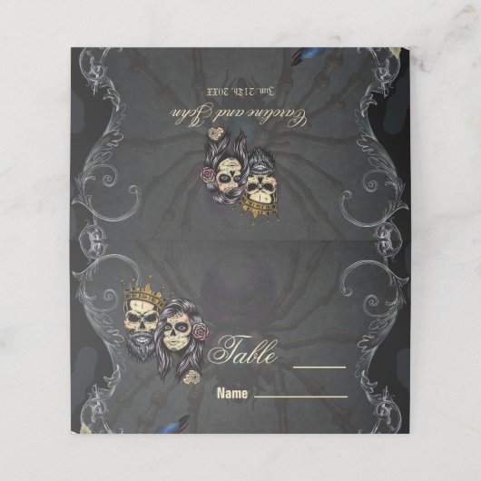 Verbluffend donker gotisch bruiloft ontwerp met sc plaatskaartje (Buitenkant ongevouwen)