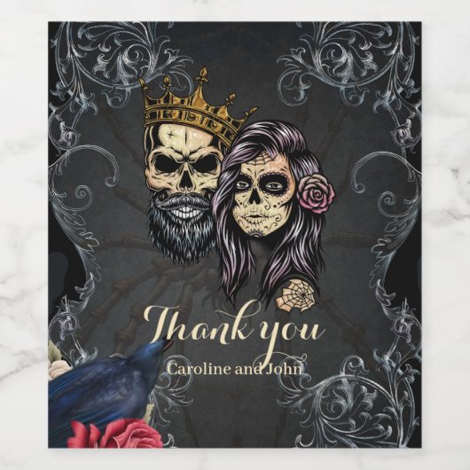 Verbluffend donker gotisch bruiloft ontwerp met sc wijn etiket (Enkel label)