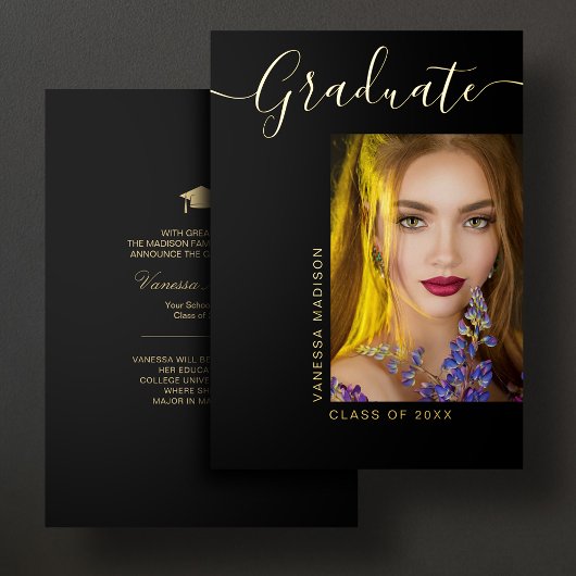 Verbluffend Elegant modern Foto Gold Foil Afstudee Folie Uitnodiging