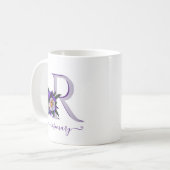 Verbluffend Floral Lavender White Custom Monogram Koffiemok (Voorkant links)