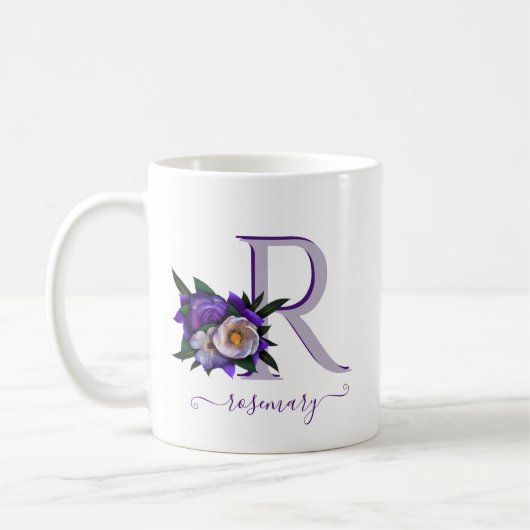Verbluffend Floral Lavender White Custom Monogram Koffiemok (Links)