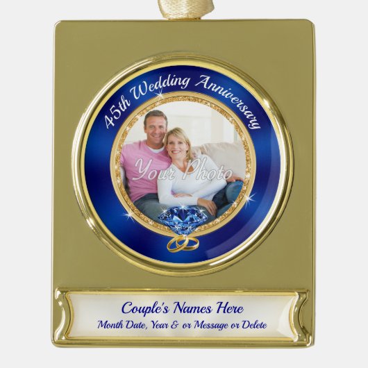 Verbluffend Foto gepersonaliseerd 45 jaar gehuwde  Verguld Banner Ornament (Voorkant)