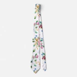 Verbluffend Geel Blauw Floral Print Stropdas