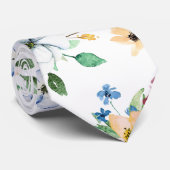 Verbluffend Geel Blauw Floral Print Stropdas (Opgerold)