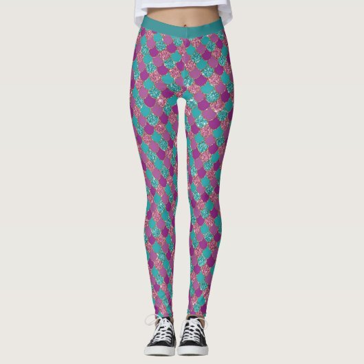 Verbluffend glitter Mermaid Scale pasta glam Spark Leggings (Voorkant)