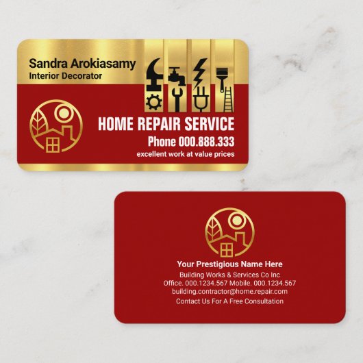Verbluffend Gold Handyman Tools Tab Visitekaartje (Voorkant / Achterkant)