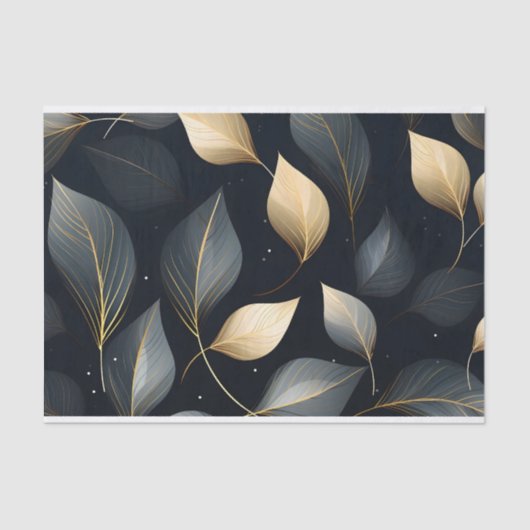 Verbluffend Goud en Grijs Vallende Bladeren Tissuepapier (Voorkant)