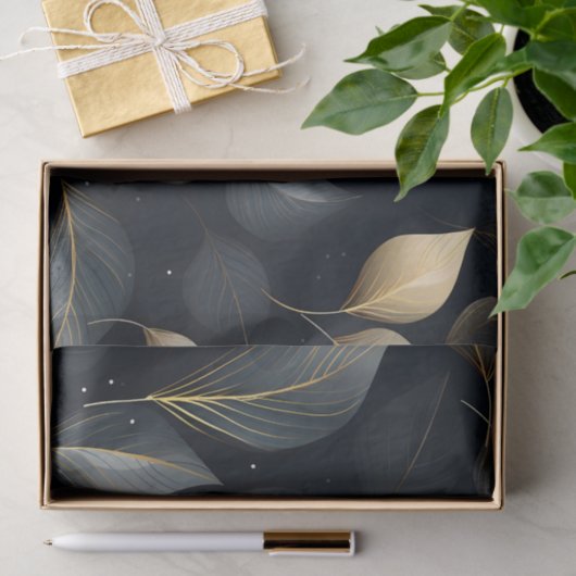 Verbluffend Goud en Grijs Vallende Bladeren Tissuepapier (Geschenk)