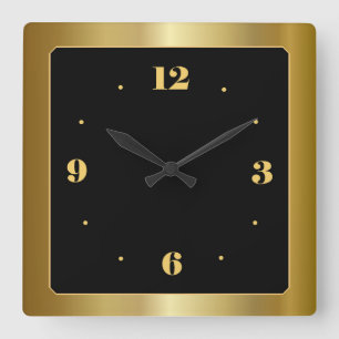 Verbluffend goud met Black Center Wall Clock Vierkante Klok