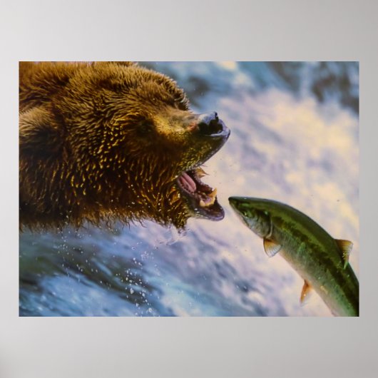 Verbluffend grizzly beer zalm afbeelding poster (Voorkant)