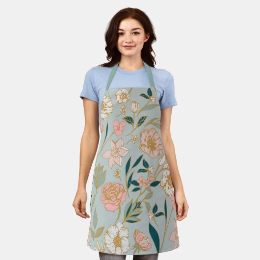 Verbluffend groen roze ventilatorpatroon schort (Gedragen)