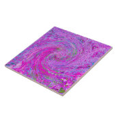 Verbluffend heet roze abstract gedraaide bladgolf tegeltje (Zijkant)