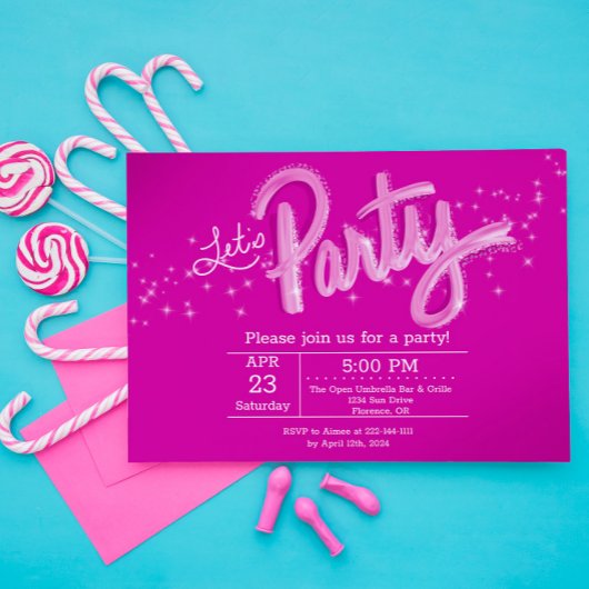 Verbluffend heet roze Let's Party horizontaal Kaart