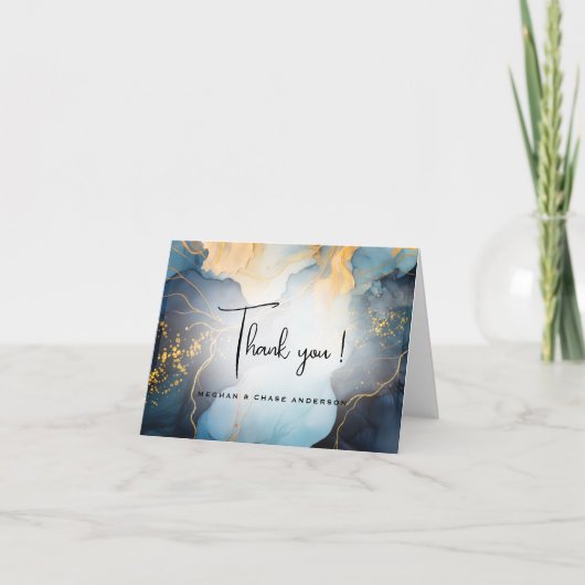 Verbluffend Indigo Blauw en Goud Abstract Bedankkaart (Voorkant)