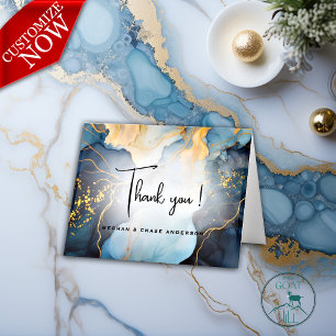 Verbluffend Indigo Blauw en Goud Abstract Bedankkaart