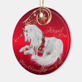Verbluffend kerstfeest Unicorn Joy Red Keramisch Ornament (Links)