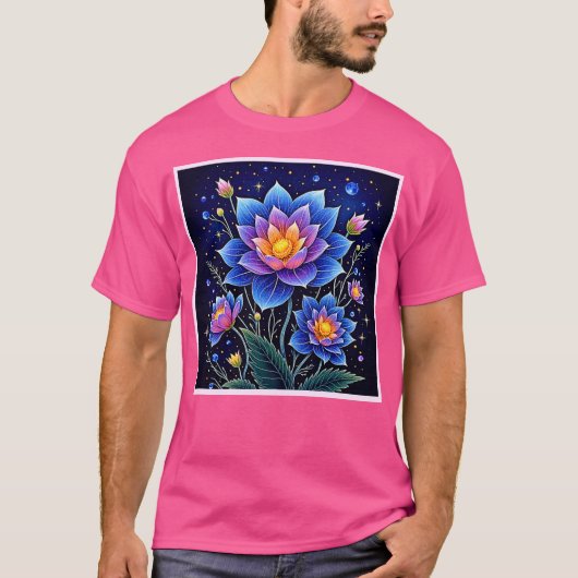 Verbluffend Kosmische Bloemendromen Ontwerp T-shirt (Voorkant)
