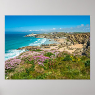 Verbluffend kustgebied Newquay strand Cornwall Ver Poster