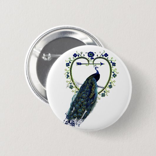Verbluffend lijst van Peacock en  hartbloem Ronde Button 5,7 Cm (Voorkant /achterkant)